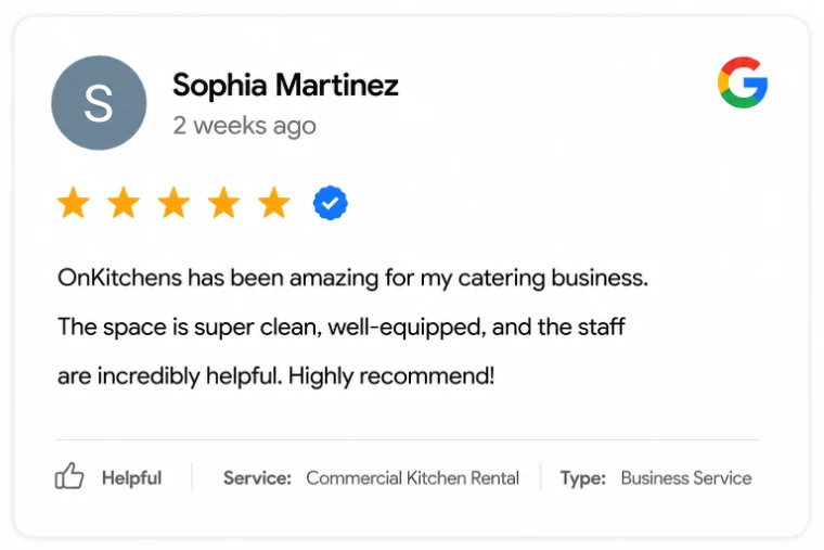 Five-star Google review from Sophia Martinez
